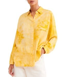 Caara New Stella Tie Dye Yellow Button down Top Size Large